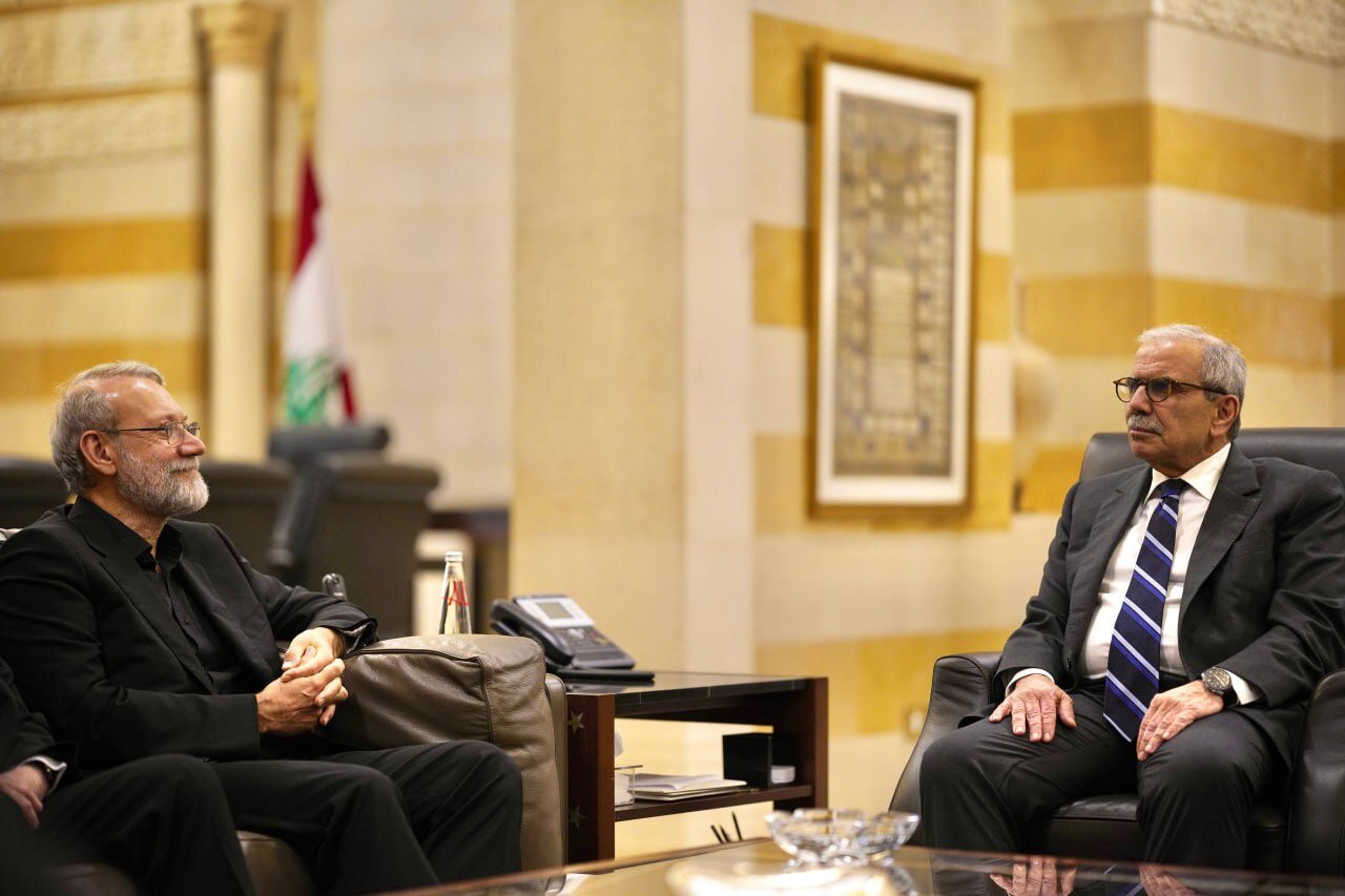 تصاویر دیدار لاریجانی با نخست وزیر لبنان/ اخم نواف سلام و لبخند لاریجانی سوژه رسانه ها شد + عکس