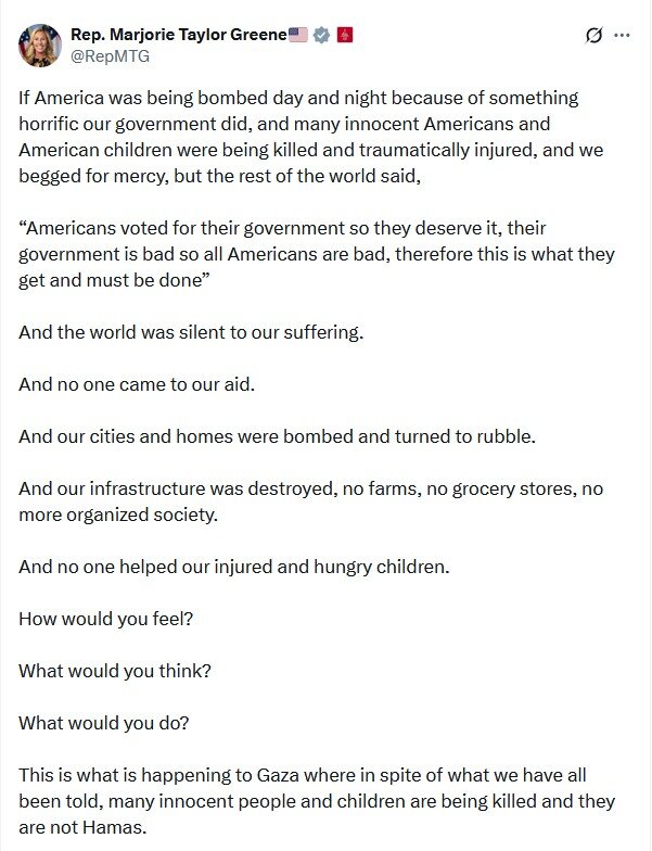 اگر آمریکا شب و روز بمباران میشد،ما برای رحمت و بخشش التماس میکردیم، اما بقیه جهان چه میگفتند؟