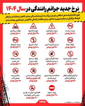 اینفوگرافیک / نرخ جدید جرائم رانندگی در سال 1404 2