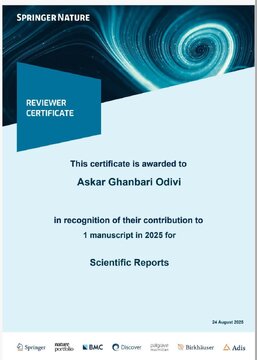 انتخاب دکتر عسکر قنبری عدیوی به عنوان داور مجله بینالمللی Scientific Reports انتخاب دکتر عسکر قنبری عدیوی به عنوان داور مجله بینالمللی Scientific Reports