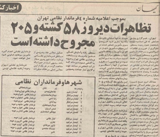 روایت رسمی از تعداد کشتهها و زخمیهای ۱۷ شهریور ۱۳۵۷ (جمعه سیاه)