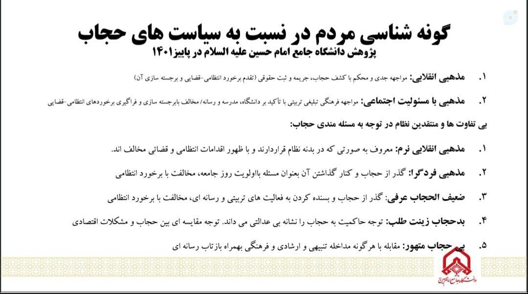 دستهبندی عجیب بدحجابها در یک پژوهش دانشگاهی؛ از «بدحجاب زینتطلب» تا «بیحجاب معاند» + تصویر 3