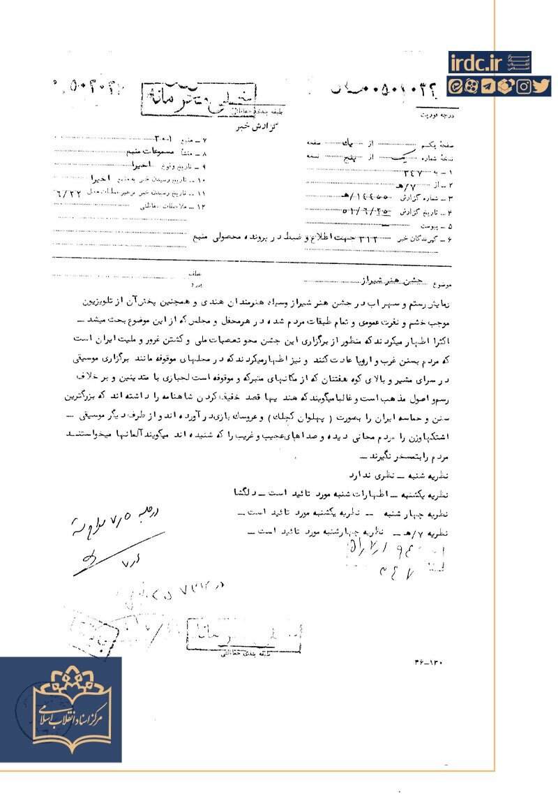 سند خیلی محرمانه ساواک از خشم مردم علیه جشن هنر شیراز