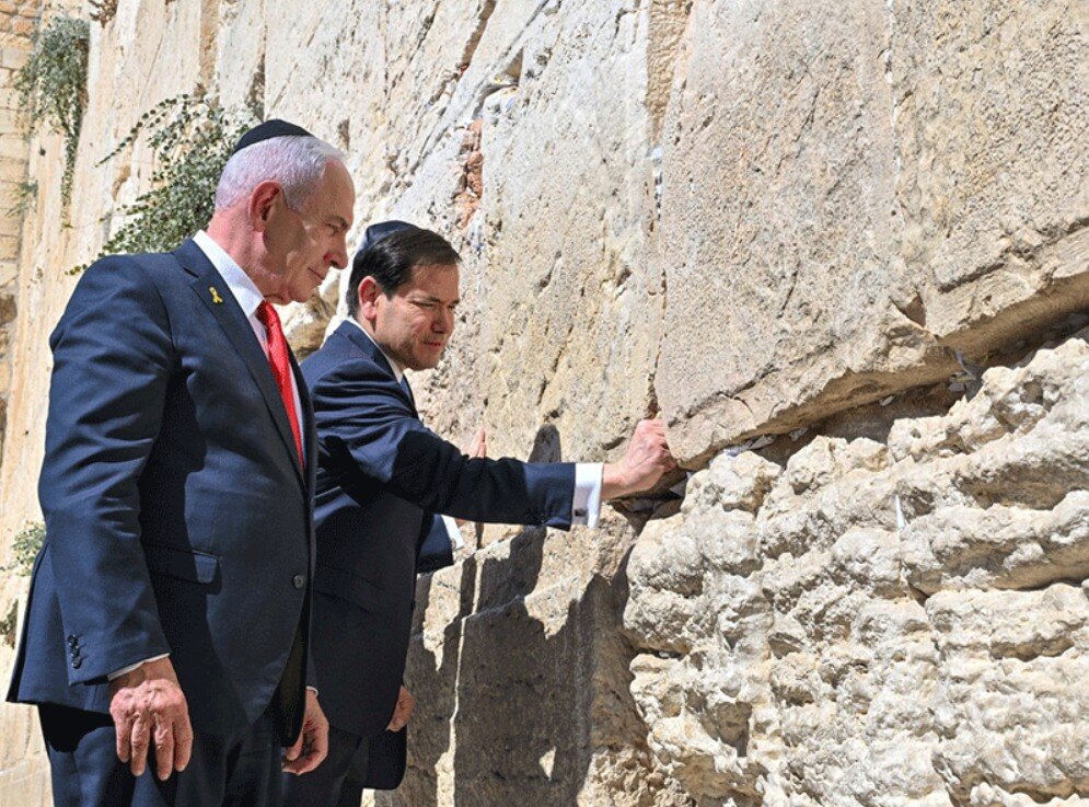 یورش روبیو و نتانیاهو به دیوار البراق: این اتحادی به محکمی و استواری سنگهای دیوار ندبه است که ما همین الان لمس کردیم / عکس