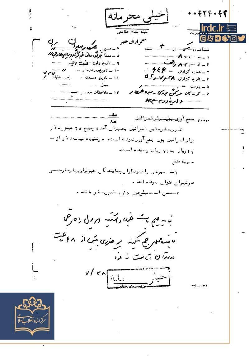 سند خروج میلیونها دلار از ایران توسط سفیر سابق اسرائیل، سال ۱۳۵۲