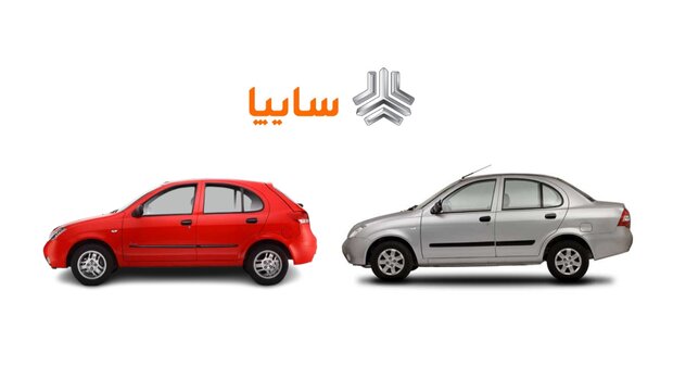 خودرو تیبا نقره ای و تیبا 2 قرمز در کنار لوگوی سایپا