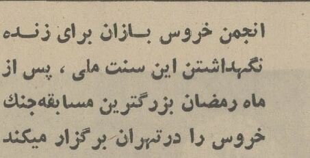 تصمیم تشکیلاتی خروسبازان تهران در نیم قرن پیش!
