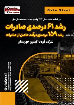 رشد ۶۱ درصدی صادرات و رشد ۱۵۹ درصدی درآمد حاصل از صادرات در فولاد اکسین خوزستان رشد ۶۱ درصدی صادرات و رشد ۱۵۹ درصدی درآمد حاصل از صادرات در فولاد اکسین خوزستان