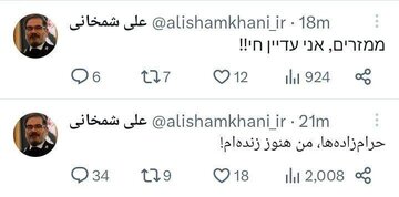 پاسخ توییتری شمخانی به زبان عبری و فارسی به حواشی فیلم عروسی دخترش + تصویر