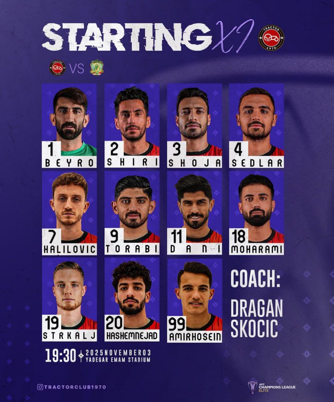 عکس| اعلام ترکیب تراکتور مقابل پلیسها