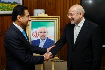 رییس مجلس ملی پاکستان تابلویی از تصویر قالیباف را به او هدیه داد + عکس