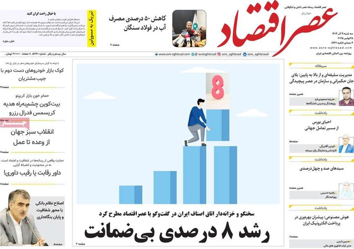 صفحه اول روزنامه های سه شنبه 4 آذر / آلودگی هوا تیتر بیشتر روزنامه ها 18