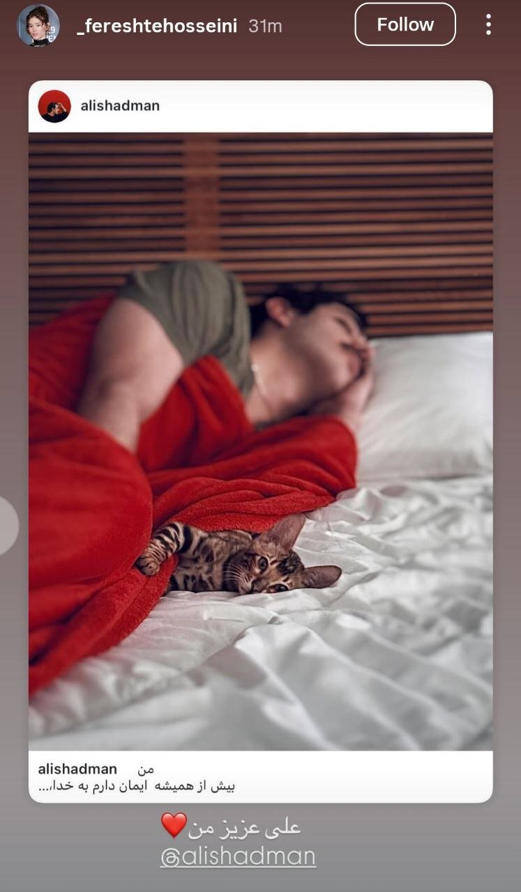 عکس | استوری خبرساز فرشته حسینی برای بازیگر مرد جنجالی با قلب قرمز