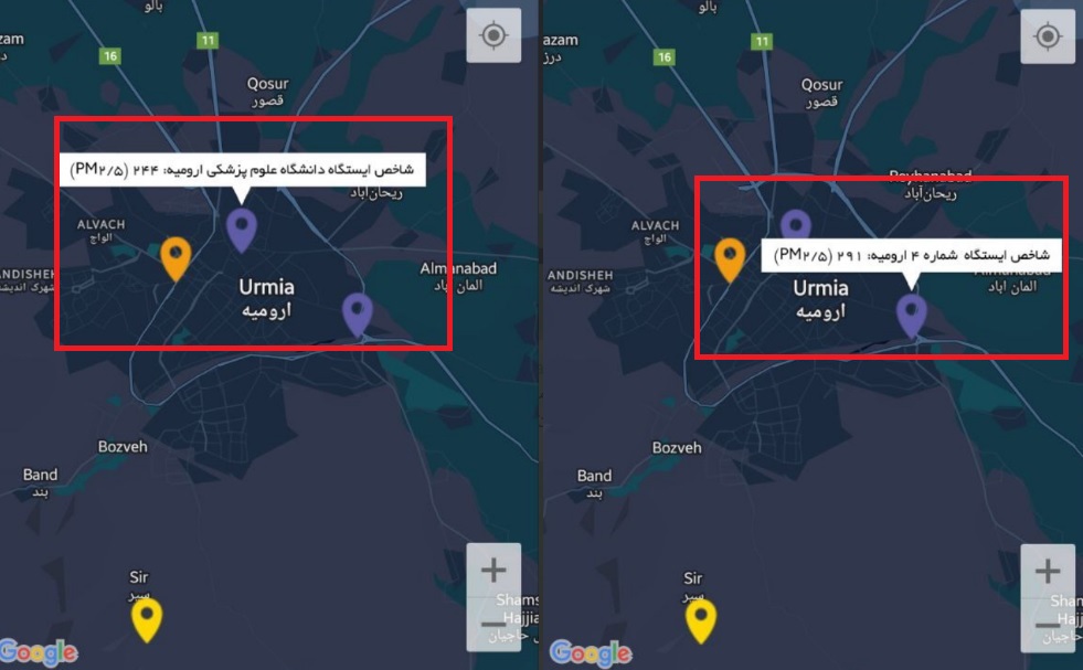 شاخص آلودگی هوای ارومیه به ۳۰۰ و شرایط خطرناک رسید!