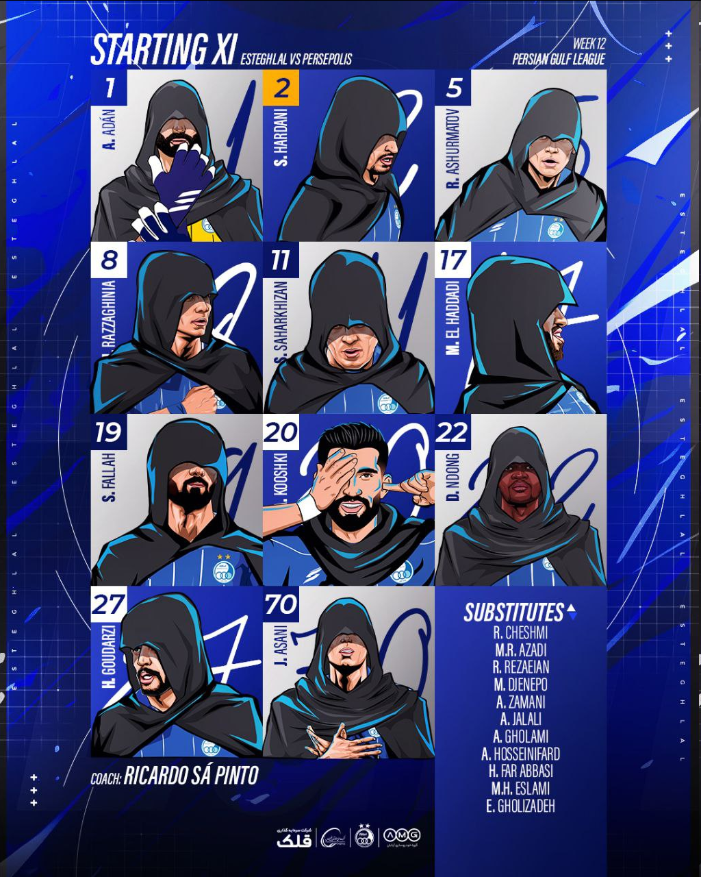 عکس| ترکیب استقلال برای بازی با پرسپولیس مشخص شد