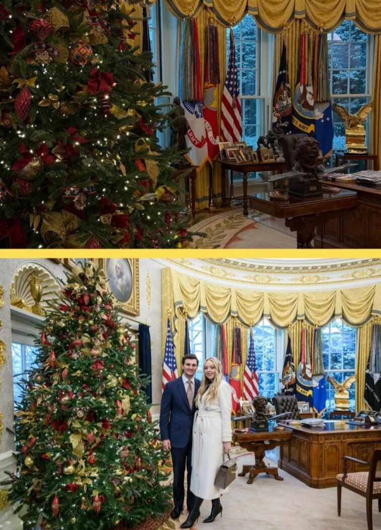 عکس‌های کریسمسی تیفانی ترامپ و همسرش در کاخ سفید