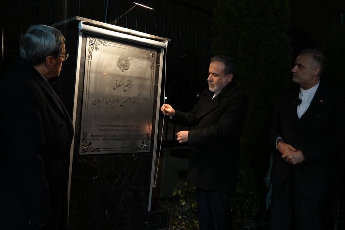 نماد یادبود شهید امیرعبداللهیان در مسکو رونمایی شد / عکس