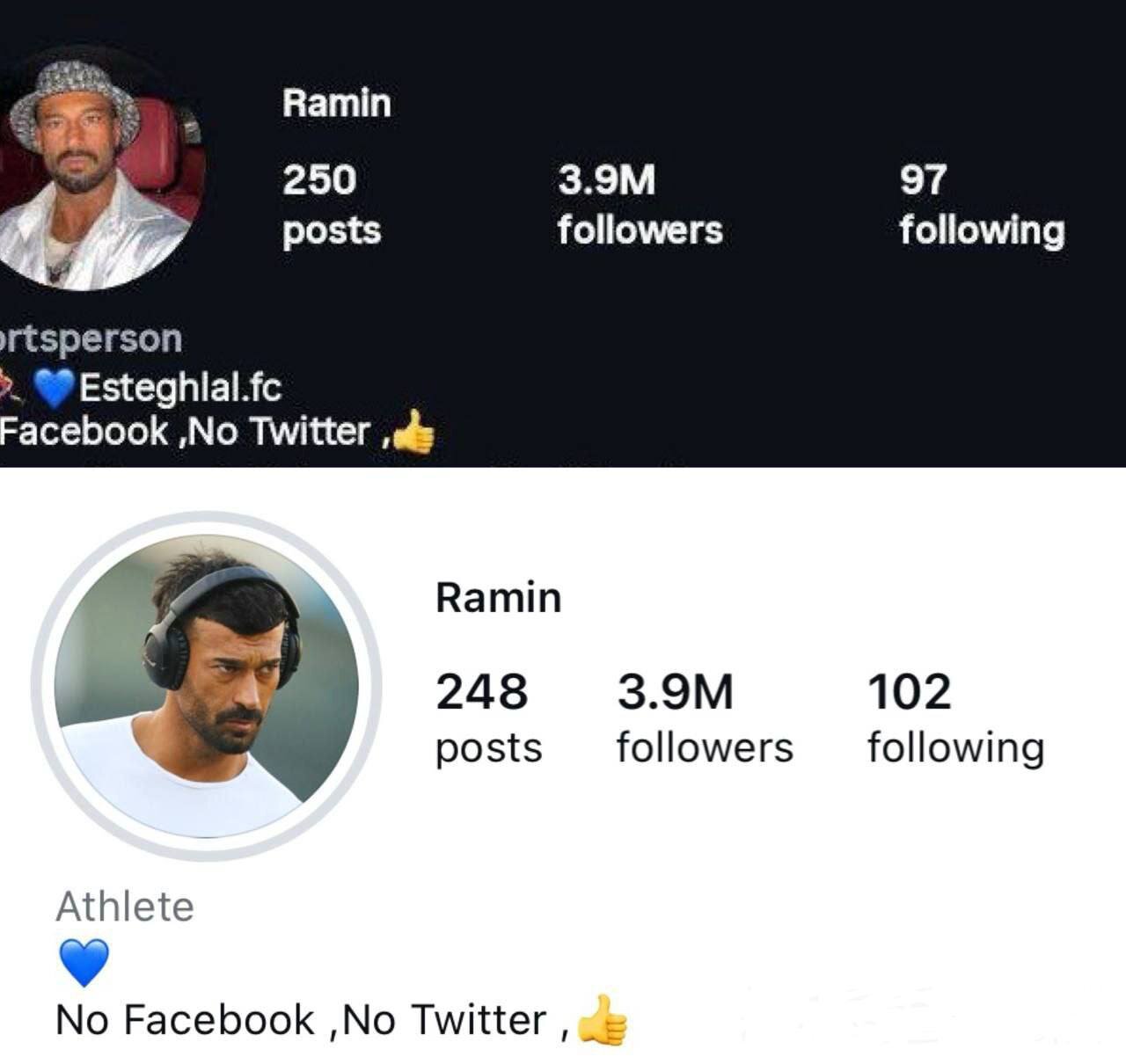 عکس| اقدام جنجالی رضاییان در اینستاگرام/ رامین نام استقلال را حذف کرد