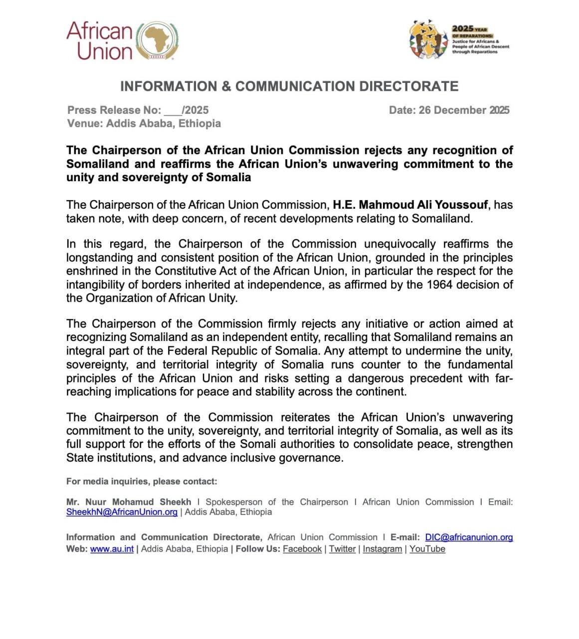 بیانیه شدیداللحن سومالی درباره اقدام نتانیاهو