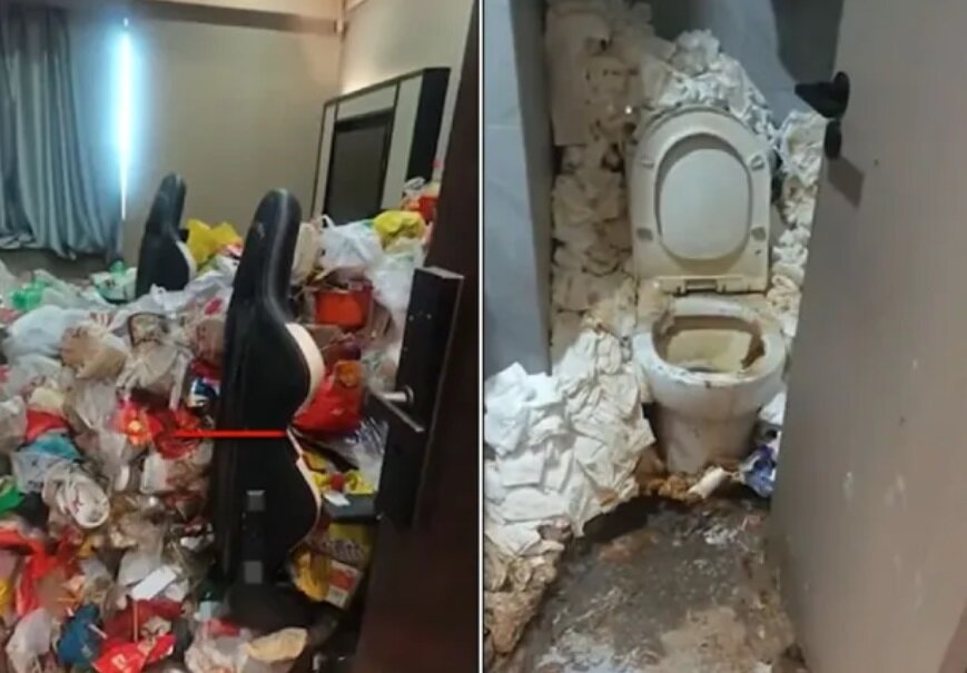 گیمر چینی اتاق هتلی را به ویرانهای از زباله تبدیل کرد/ عکس