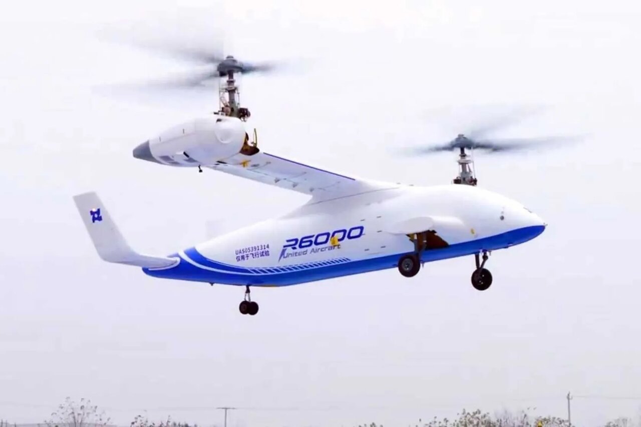 پهپاد تیلتروتور چینی R6000 در آسمان نمای جلو
