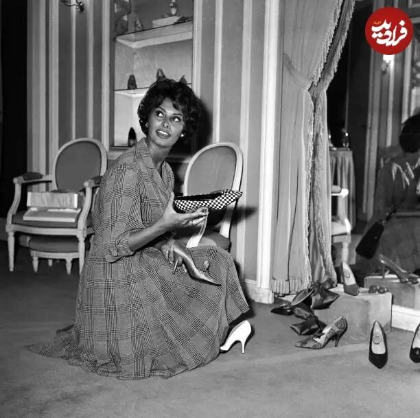 عکس/ سوفیا لورن ۲۴ ساله در حال انتخاب کفش؛ سال ۱۳۳۷