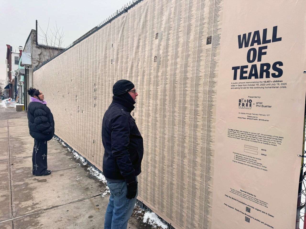 «دیوار اشک‌ها» در بروکلین؛ یادبودی برای بیش از ۱۸ هزار کودک کشته‌شده در غزه