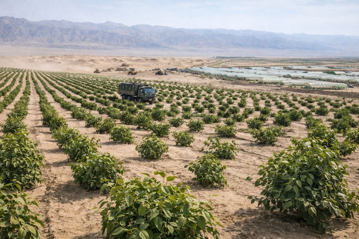 برداشت لاستیک از شوره‌زارهای چین