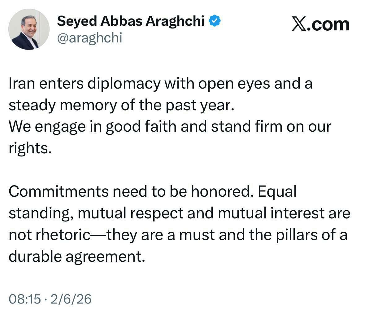 پیام عراقچی پیش از آغاز مذاکرات