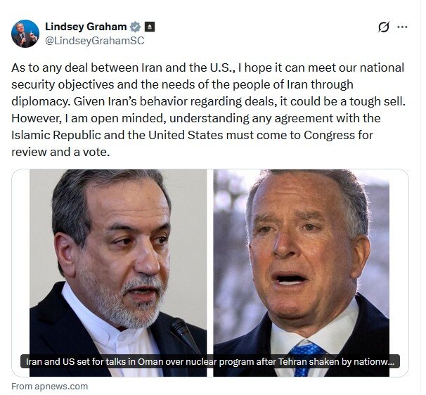 واکنش سناتور جنگ طلب به مذاکره ایران و آمریکا: هر توافقی باید به کنگره برود