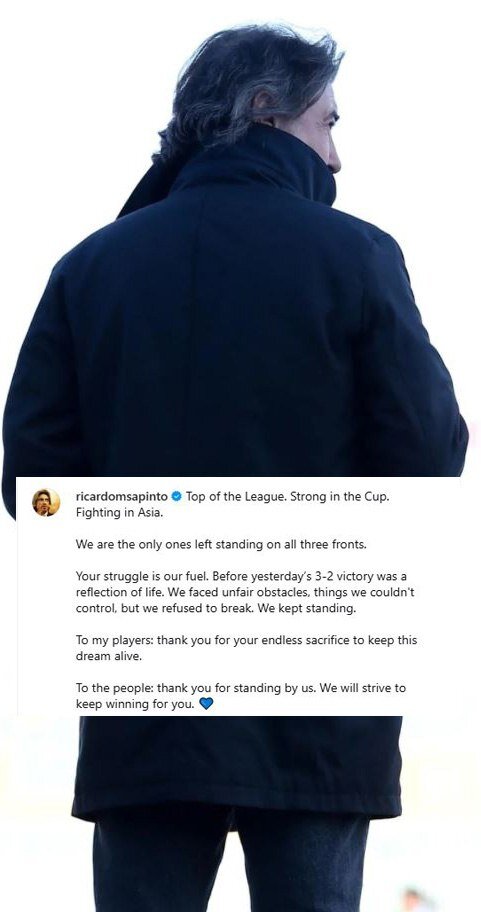 عکس| ریکاردو ساپینتو: ما در سه جبهه هنوز ایستادهایم