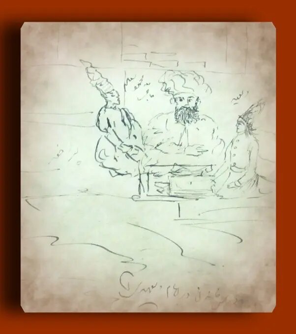 نقاشی ناصرالدینشاه از خودش در ایام ولیعهدی