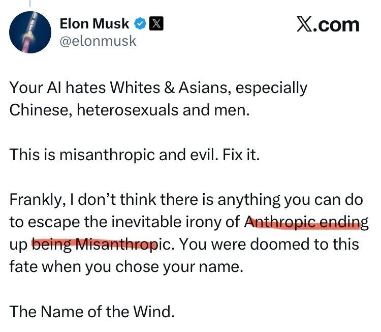 ایلان ماسک شرکت «آنتروپیک» را «انسان‌ستیز و شیطانی» خواند