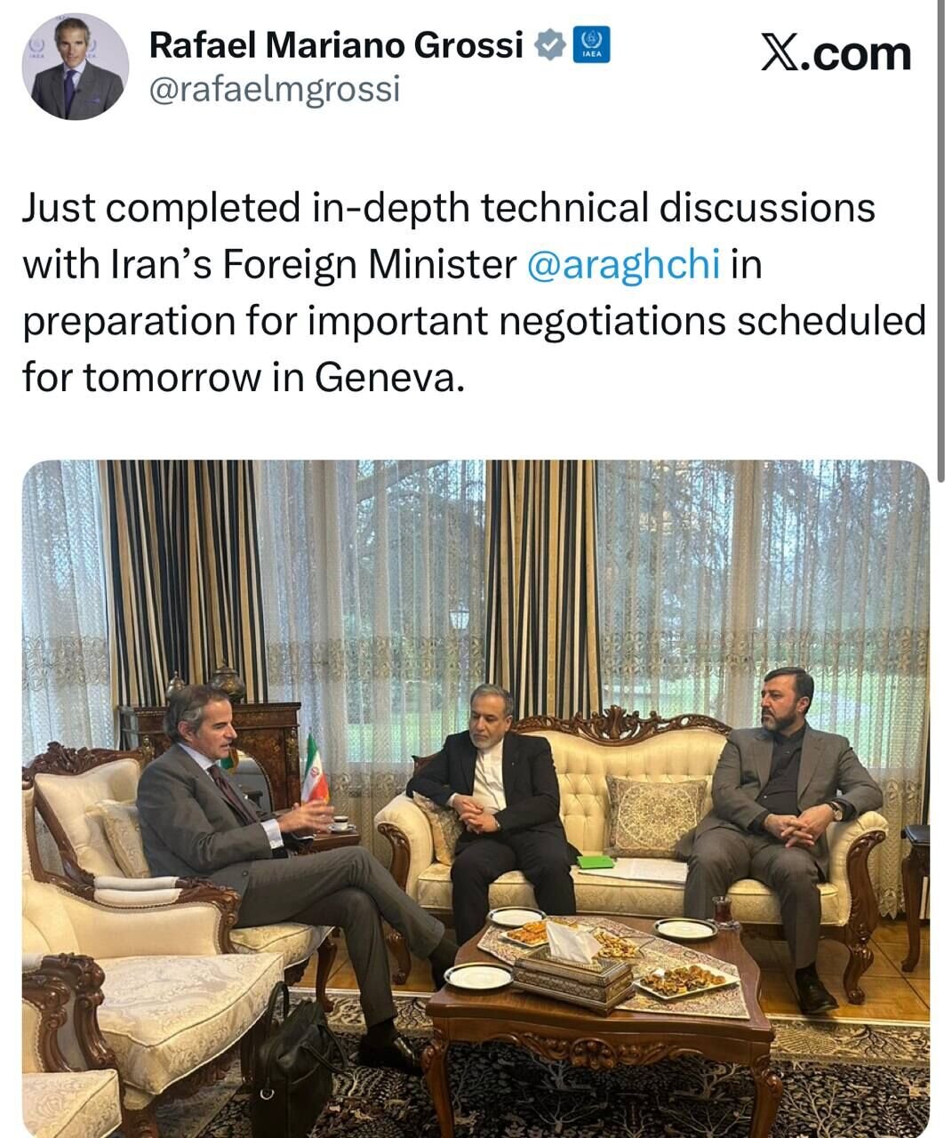 پیام گروسی پس از دیدار با عراقچی/ عکس