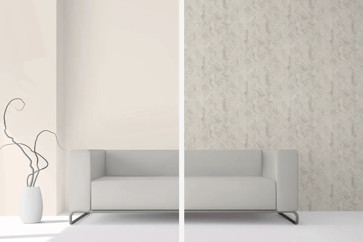 اجرای کاغذ دیواری هندسی کرم و رنگ آمیزی کرم