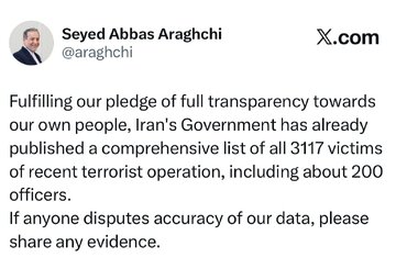 Araghchi to Trump: Speak With Evidence on Casualty Figures