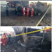 مگان زیر چرخ‌های تریلی آتش گرفت، راننده سواری در این حادثه جان باخت