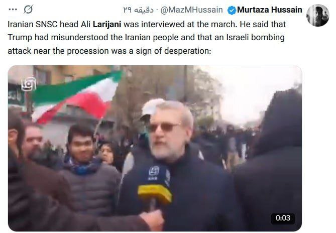 واکنش خارجی ها به حضور لاریجانی در راهپیمایی پس از ادعاها درباره ترور او