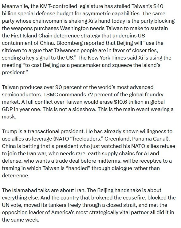 مذاکرات اسلامآباد درباره ایران است، اما دست دادن در پکن درباره «همه چیزهای دیگر»/ مذاکره واقعی در هتل سرینا نیست؛ این مذاکره هماکنون در ....