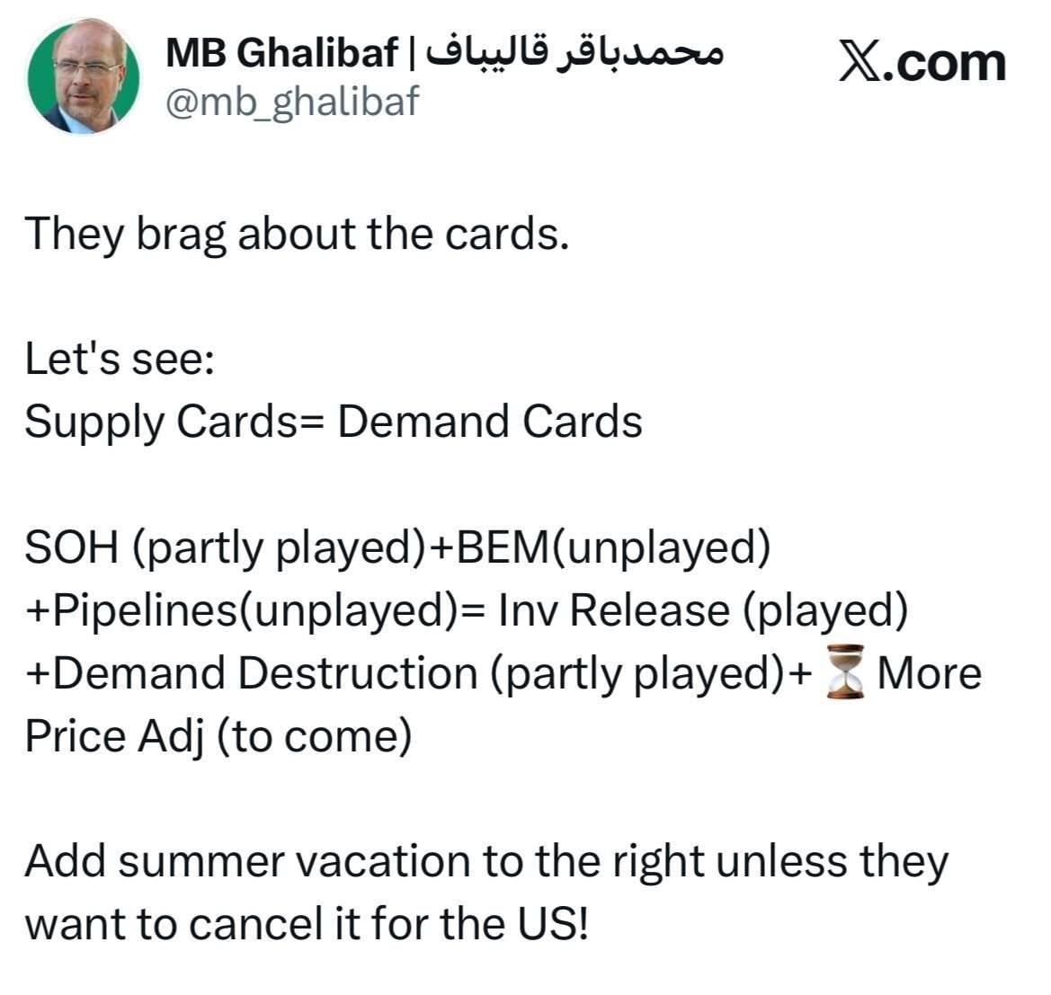 پاسخ قالیباف به ترامپ با ادبیات کارت بازی؛ کارت هایت تمام شده و ما هنوز کارت داریم! + عکس