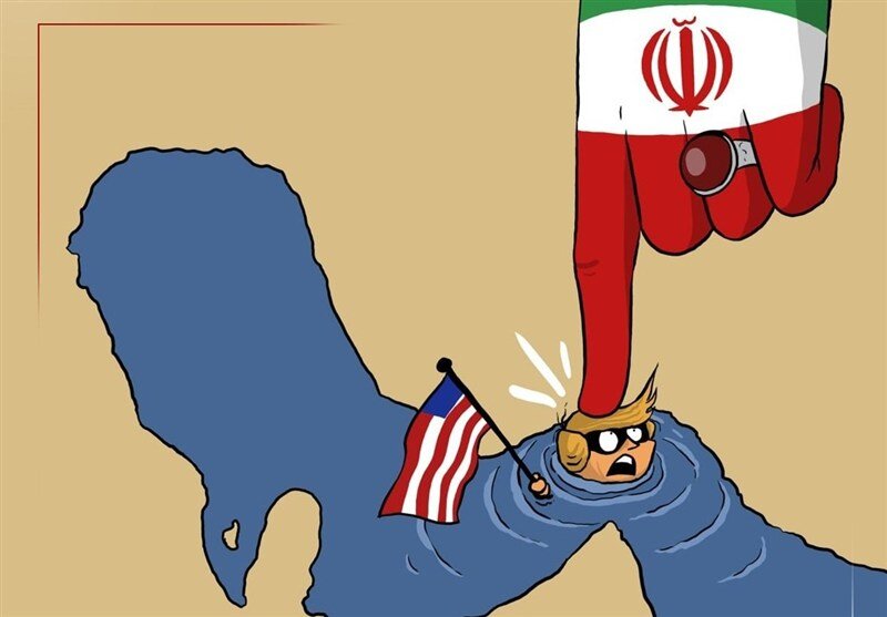 ایران، ترامپ را در تنگه هرمز غرق خواهد کرد+کاریکاتور