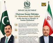 رئیس مجلس سنای پاکستان به قالیباف تبریک گفت