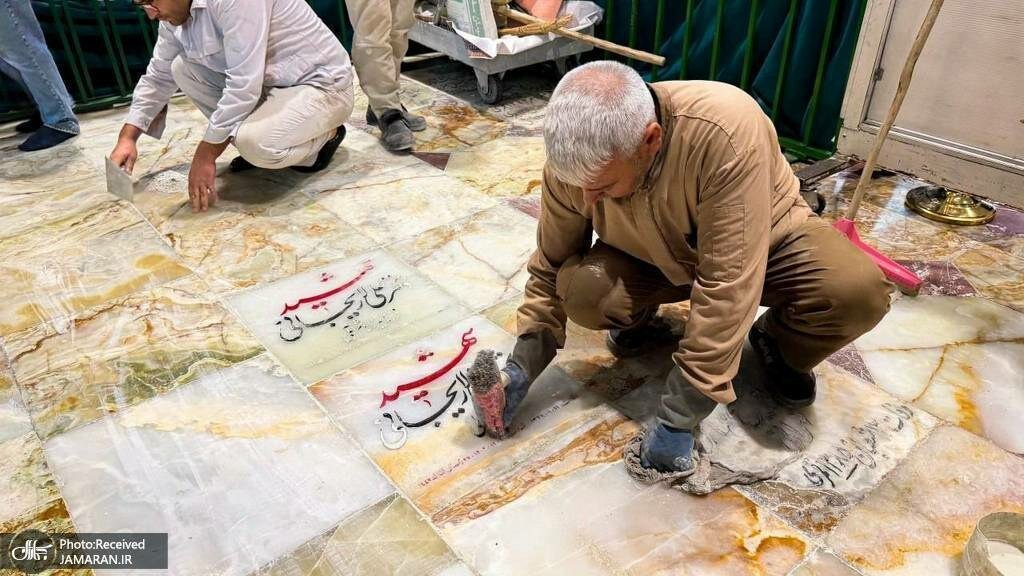نصب سنگ مزار شهیدان لاریجانی+ تصاویر