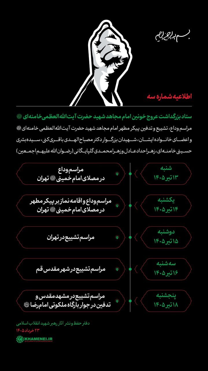 جزئیات مهم از مراسم تشییع و تدفین رهبر شهید + اینفوگرافی