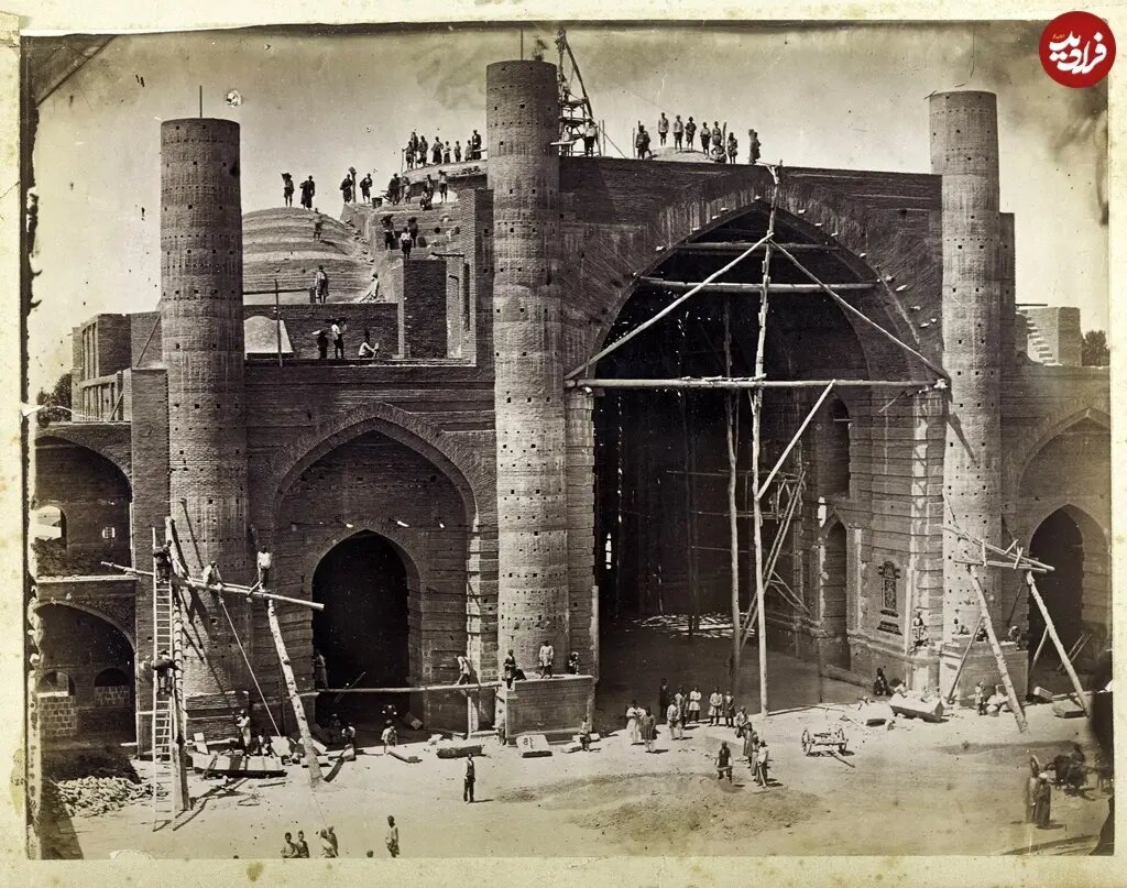 عکس/ کارگران در حال ساخت «مسجد سپهسالار» در دوران ناصرالدین‌شاه