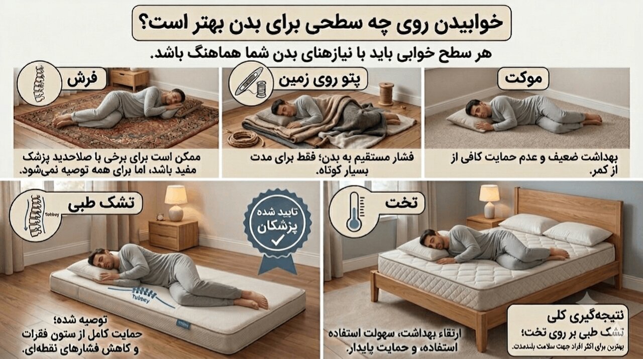 خوابیدن روی فرش و موکت و تخت