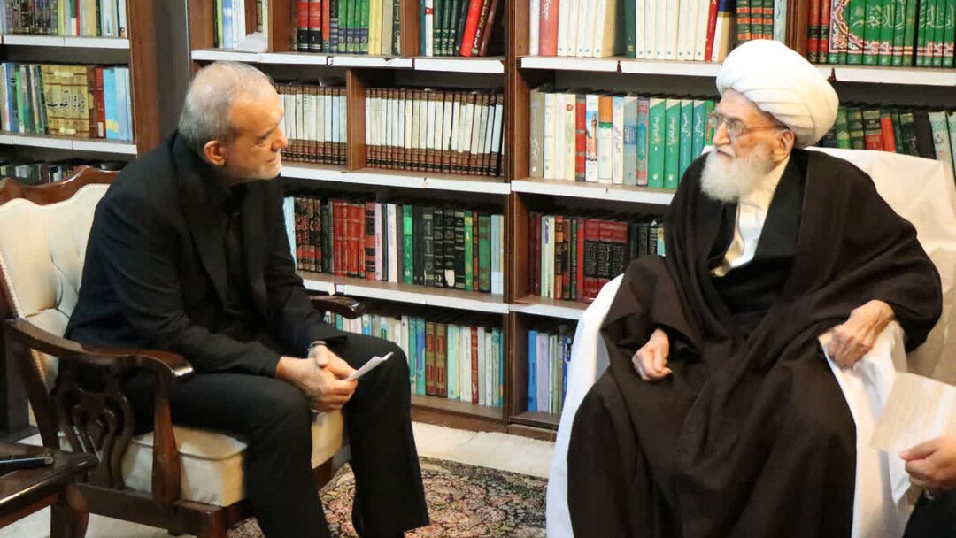 آیت الله نوری همدانی در دیدار با پزشکیان: صداوسیما از بیان سخنان ناامیدکننده پرهیز کند/ فرزندان رئیس جمهوری هم بودند+ تصویر