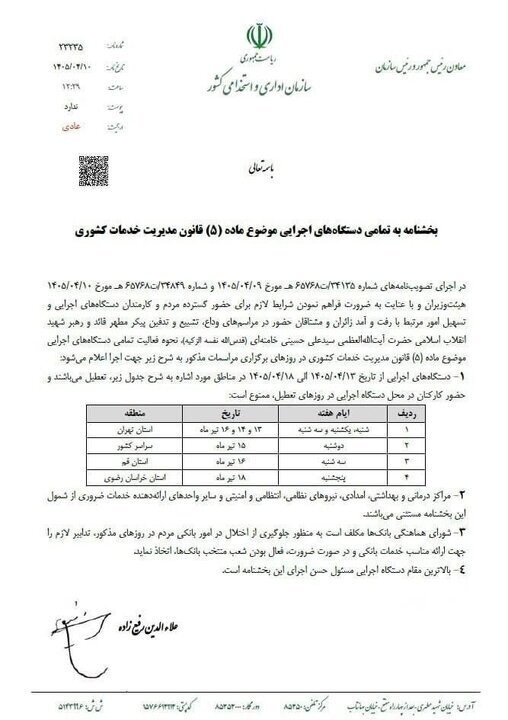 نحوه فعالیت ادارات دولتی در هفته آینده اعلام شد/ جزئیات