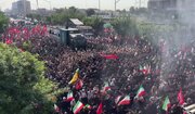 محسنی اژه ای و آملی لاریجانی در مراسم تشییع پیکر رهبر شهید انقلاب+ عکس