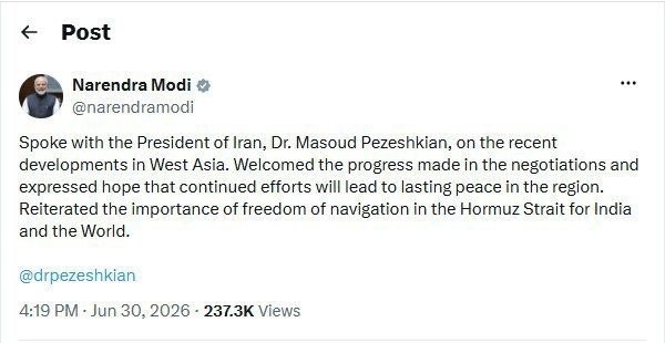 نخست وزیر هند از گفتگو با پزشکیان خبر داد